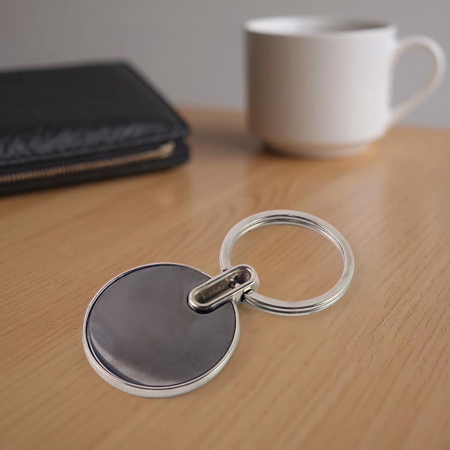 Sleek Black Round Metal Keychain (1 Pc) Sleek Black Round Metal Keychain (1 Pc)
